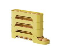 Feizikaw Storage Rack 4 Tiers Egg Holder for Fridge, 2025 Automatic Scrolling Egg Rack Holder, Space Saving 30 Dispenser Organizer, Organizer For Fridge, Kitchen, Cabinets, (Yellow, 35x22cm)