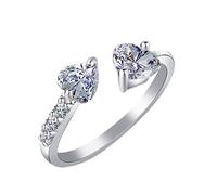 Feizikaw Wedding Ring Double Open Jewelry Rings Size Zircon Full Women Heart All Ring (Silver, One Size)