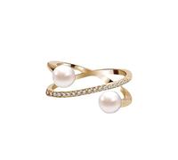 Feizikaw Wedding Ring Rings Delicate Design Crossing Pearl Ziron Gold Ring Fashion Can Be Adjustable Light High Grade Rose Gold (,One Size)