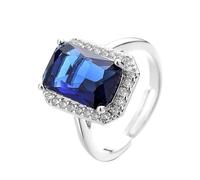Feizikaw Wedding Rings For Women Temperament Rectangular Sea Blue Full Colorful Gem Open Ring For Women High End Light Ring Jewelry Fashionable And Versatile (A,One Size)