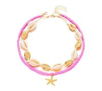 Feizikaw Women Necklace Layered Seashell Pendant Choker Necklace Boho Conch Rainbow Bead Surfer Neck Chain Summer Beach Cowrie Rope Neck Jewelry for Women
