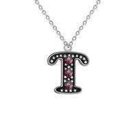 Feizikaw Women Necklaces Black Oil Color 26 English Surname Letter Pendant Copper Material Fashion Versatile Clavicle Chain Birthday Gift Pendant Jewelry Party Date Necklace