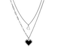 Feizikaw Women Necklaces Black Steel Heart Pendant Double Layered Necklace Cold Wind Hip Hop Sweater Chain.