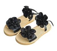 Feizikaw Women's Orthopedic Flower Flat Flip Flops 3D Stereoscopic Floral Design Shoes Flower Weave Detail Toe Post Slides Women's Flat Stylish Sandals (Black, 6)