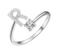 Feizikaw Womens Rings Initial Letter Rings For Women Adjustable Dainty Initial Letter Silver Jewelry For Women Girls (R, 字母 0 9x0 5cm)