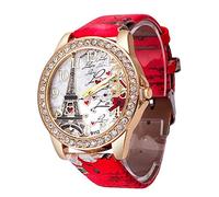 Feizikaw Womens Watch Tower Pattern Band Analog Quartz Wrist RD (Red, One Size)