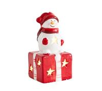 Feizikaw Xmas Decorations For Indoors Enchanting Glowing Santa Reindeer Snowman Figurine Ceramic Desktop Ornament For Festive Home Holiday (Red, 11cm)