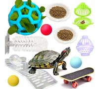Fejapa 11 pcs Turtle Enrichment Toys Set Tank Tortoise Feeder Brush Skateboard Aquarium Feed Toy Tortoise Feeding Balls | Tortoise enrichment toys set