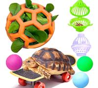 Fejapa 7 pcs Tortoise Treat Ball and Training Skateboard Toy Set Turtle Feeder Ball Funny Aquatic Turtle Enrichment Toys Aquarium Feed Toy Tortoise Feeding Balls Vegetable Grass for Small Animals