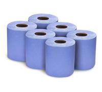 Feju Cherrish Blue Roll Centrefeed 6 Pack | 2 Ply Embossed Industrial Paper Towels | Absorbent Commercial Kitchen Cleaning Roll, Garage Workshop Wiper, Multi Purpose Janitorial Paper Hand Towels Pack