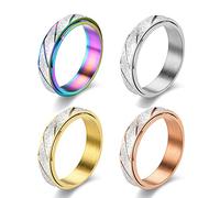 fekang Anxiety Rings Fidget Rings for Women Stress Relief Spinner Rings for Teen Girls Stress Rings 4Pcs 6MM Titanium Steel Rings Size 5-12, 5, Stainless Steel, No Gemstone