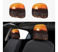 FekiLoot 2 PCS Car Seat Headrest Covers, Breathable Auto Elastic Seat Headrest Protector Africa Sunset Zebra Vehicle Interior Accessories Protector Universal Fit Most Cars Sedan SUV