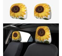 FekiLoot 2 PCS Car Seat Headrest Covers, Breathable Auto Elastic Seat Headrest Protector Beautiful Yellow Summer Sunflower Vehicle Interior Accessories Protector Universal Fit Most Cars Sedan SUV