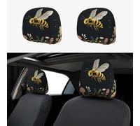 FekiLoot 2 PCS Car Seat Headrest Covers, Breathable Auto Elastic Seat Headrest Protector Bee Retro Beautiful Mushroom Vehicle Interior Accessories Protector Universal Fit Most Cars Sedan SUV