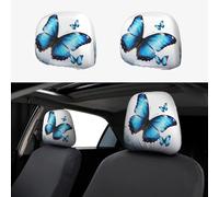 FekiLoot 2 PCS Car Seat Headrest Covers, Breathable Auto Elastic Seat Headrest Protector Blue Butterfly Vehicle Interior Accessories Protector Universal Fit Most Cars Sedan SUV