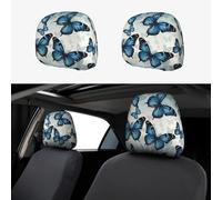 FekiLoot 2 PCS Car Seat Headrest Covers, Breathable Auto Elastic Seat Headrest Protector Blue Butterfly Vehicle Interior Accessories Protector Universal Fit Most Cars Sedan SUV