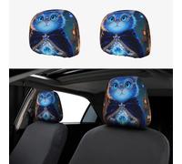 FekiLoot 2 PCS Car Seat Headrest Covers, Breathable Auto Elastic Seat Headrest Protector Blue Glitter Cat Vehicle Interior Accessories Protector Universal Fit Most Cars Sedan SUV