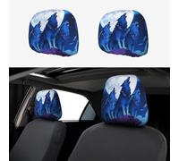 FekiLoot 2 PCS Car Seat Headrest Covers, Breathable Auto Elastic Seat Headrest Protector Blue Wolf Moon Vehicle Interior Accessories Protector Universal Fit Most Cars Sedan SUV