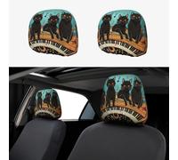 FekiLoot 2 PCS Car Seat Headrest Covers, Breathable Auto Elastic Seat Headrest Protector Cats Lying on The Piano Vehicle Interior Accessories Protector Universal Fit Most Cars Sedan SUV