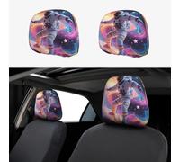 FekiLoot 2 PCS Car Seat Headrest Covers, Breathable Auto Elastic Seat Headrest Protector Colorful Astronaut Surfing in Galaxy Vehicle Interior Accessories Protector Universal Fit Most Cars Sedan SUV