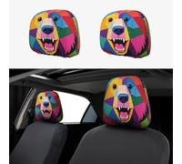 FekiLoot 2 PCS Car Seat Headrest Covers, Breathable Auto Elastic Seat Headrest Protector Colorful Bear Vehicle Interior Accessories Protector Universal Fit Most Cars Sedan SUV