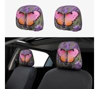 FekiLoot 2 PCS Car Seat Headrest Covers, Breathable Auto Elastic Seat Headrest Protector Colorful Butterfly Vehicle Interior Accessories Protector Universal Fit Most Cars Sedan SUV