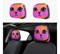 FekiLoot 2 PCS Car Seat Headrest Covers, Breathable Auto Elastic Seat Headrest Protector Colorful Cat Face Vehicle Interior Accessories Protector Universal Fit Most Cars Sedan SUV
