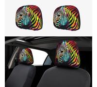 FekiLoot 2 PCS Car Seat Headrest Covers, Breathable Auto Elastic Seat Headrest Protector Colorful Rainbow Zebra Vehicle Interior Accessories Protector Universal Fit Most Cars Sedan SUV