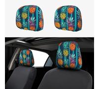 FekiLoot 2 PCS Car Seat Headrest Covers, Breathable Auto Elastic Seat Headrest Protector Colorful Tropical Pineapple Vehicle Interior Accessories Protector Universal Fit Most Cars Sedan SUV
