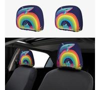 FekiLoot 2 PCS Car Seat Headrest Covers, Breathable Auto Elastic Seat Headrest Protector Colorful Whale on Rainbow Vehicle Interior Accessories Protector Universal Fit Most Cars Sedan SUV