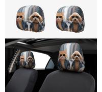 FekiLoot 2 PCS Car Seat Headrest Covers, Breathable Auto Elastic Seat Headrest Protector Cool Cat and Dog Vehicle Interior Accessories Protector Universal Fit Most Cars Sedan SUV