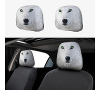 FekiLoot 2 PCS Car Seat Headrest Covers, Breathable Auto Elastic Seat Headrest Protector Cool White Wolf with Green Eyes Vehicle Interior Accessories Protector Universal Fit Most Cars Sedan SUV