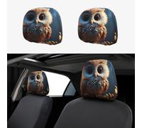FekiLoot 2 PCS Car Seat Headrest Covers, Breathable Auto Elastic Seat Headrest Protector Cute owl Vehicle Interior Accessories Protector Universal Fit Most Cars Sedan SUV