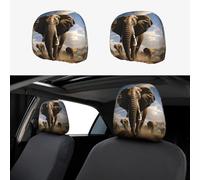 FekiLoot 2 PCS Car Seat Headrest Covers, Breathable Auto Elastic Seat Headrest Protector Ferocious Elephant Vehicle Interior Accessories Protector Universal Fit Most Cars Sedan SUV