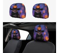FekiLoot 2 PCS Car Seat Headrest Covers, Breathable Auto Elastic Seat Headrest Protector Halloween Owl Pumpkin Vehicle Interior Accessories Protector Universal Fit Most Cars Sedan SUV