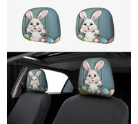FekiLoot 2 PCS Car Seat Headrest Covers, Breathable Auto Elastic Seat Headrest Protector Happy Easter Eggs Bunny Tail Vehicle Interior Accessories Protector Universal Fit Most Cars Sedan SUV