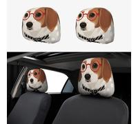 FekiLoot 2 PCS Car Seat Headrest Covers, Breathable Auto Elastic Seat Headrest Protector Hipster Portrait Dog Vehicle Interior Accessories Protector Universal Fit Most Cars Sedan SUV
