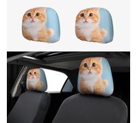 FekiLoot 2 PCS Car Seat Headrest Covers, Breathable Auto Elastic Seat Headrest Protector Kawaii Orange Cat Vehicle Interior Accessories Protector Universal Fit Most Cars Sedan SUV