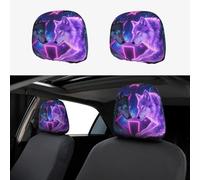FekiLoot 2 PCS Car Seat Headrest Covers, Breathable Auto Elastic Seat Headrest Protector Lightning Wolves Vehicle Interior Accessories Protector Universal Fit Most Cars Sedan SUV