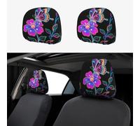 FekiLoot 2 PCS Car Seat Headrest Covers, Breathable Auto Elastic Seat Headrest Protector Neon Butterfly Vehicle Interior Accessories Protector Universal Fit Most Cars Sedan SUV