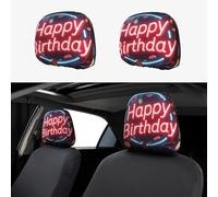 FekiLoot 2 PCS Car Seat Headrest Covers, Breathable Auto Elastic Seat Headrest Protector Neon Happy Birthday Vehicle Interior Accessories Protector Universal Fit Most Cars Sedan SUV