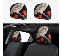 FekiLoot 2 PCS Car Seat Headrest Covers, Breathable Auto Elastic Seat Headrest Protector Owl Red Flower Vehicle Interior Accessories Protector Universal Fit Most Cars Sedan SUV