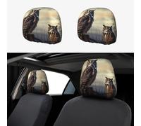 FekiLoot 2 PCS Car Seat Headrest Covers, Breathable Auto Elastic Seat Headrest Protector Owl Sitting Tree Fence Vehicle Interior Accessories Protector Universal Fit Most Cars Sedan SUV