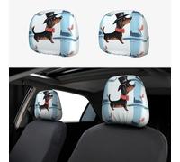 FekiLoot 2 PCS Car Seat Headrest Covers, Breathable Auto Elastic Seat Headrest Protector Parisian Dachshund Vehicle Interior Accessories Protector Universal Fit Most Cars Sedan SUV