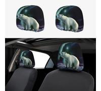 FekiLoot 2 PCS Car Seat Headrest Covers, Breathable Auto Elastic Seat Headrest Protector Polar Bears Northern Lights Vehicle Interior Accessories Protector Universal Fit Most Cars Sedan SUV