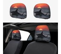 FekiLoot 2 PCS Car Seat Headrest Covers, Breathable Auto Elastic Seat Headrest Protector Sneaking Shark Vehicle Interior Accessories Protector Universal Fit Most Cars Sedan SUV
