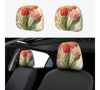 FekiLoot 2 PCS Car Seat Headrest Covers, Breathable Auto Elastic Seat Headrest Protector Vintage Colorful Tulips Vehicle Interior Accessories Protector Universal Fit Most Cars Sedan SUV