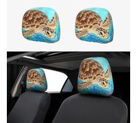 FekiLoot 2 PCS Car Seat Headrest Covers, Breathable Auto Elastic Seat Headrest Protector Watercolor Wild Turtle Vehicle Interior Accessories Protector Universal Fit Most Cars Sedan SUV