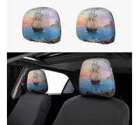 FekiLoot 2 PCS Car Seat Headrest Covers, Breathable Auto Elastic Seat Headrest Protector Window View of Sailing Sailboat Vehicle Interior Accessories Protector Universal Fit Most Cars Sedan SUV