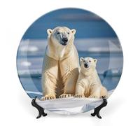 FekiLoot 2 Polar Bears Bone China Decorative Plate for Art Crafts, Chinese Style Decorative Dish with Stand, Hanging Ceramic Plates Ornaments 7inch for Home, Office, Wall Decor